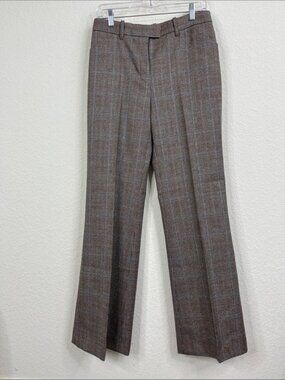 Barbara Bui Plaid Glen Checked Flat Front Wide Leg Pressed Seam Wool Trousers